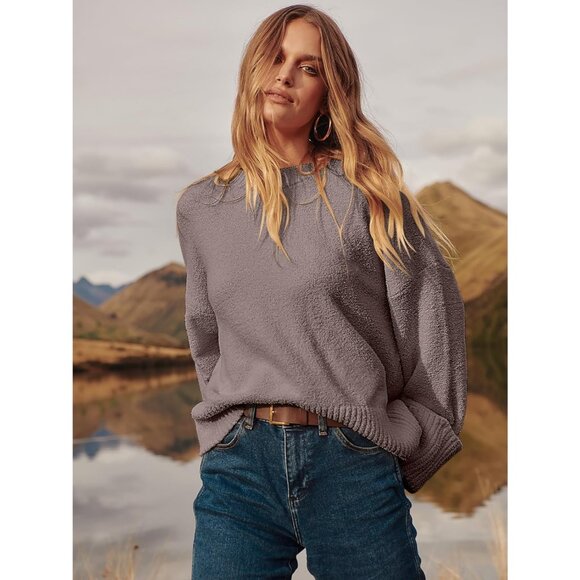 Women's  Nutmeg Oversized Long Sleeve Casual Fuzzy Knit Sweaters - Picture 5 of 9